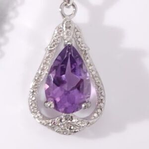 Amethyst Pendant Necklace 2 Carat Stainless Steel Chain